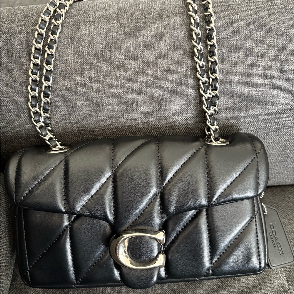 Coach Black Quilted Shoulder Bag with Silver Chain